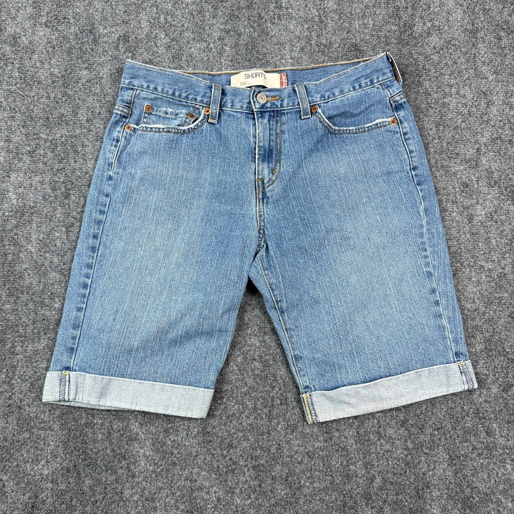 Vintage Levis 515 Jean Shorts Womens 10 Blue Denim Rolled Cuff Bermuda Y2K - Picture 3 of 15
